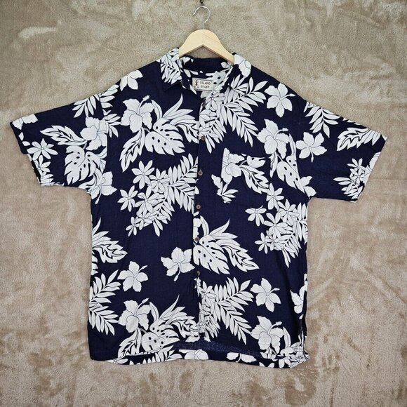 Island Stuff Shirt Mens Size 2XL Camp Shirt Floral Short Sleeve Button-Down Blue - Picture 1 of 10